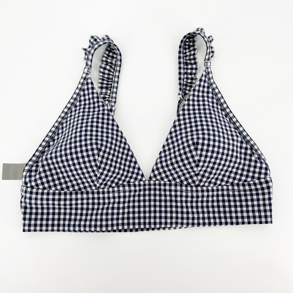 NWT Aerie Frill Strap Gingham Blue and White Bikini Top - Picture 1 of 4